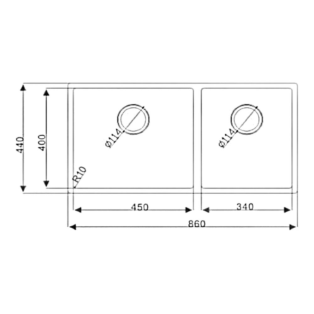 ซิงค์ฝังสแควร์ 2หลุม MEX BSC822 สเตนเลส