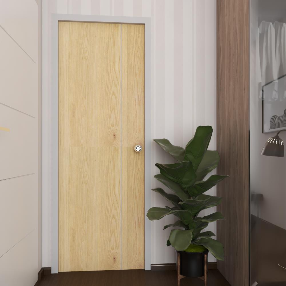 ชุดประตูห้องน้ำ PVC AZLE P4 บานทึบพร้อมวงกบ 70X200 ซม. สีบีช เจาะ