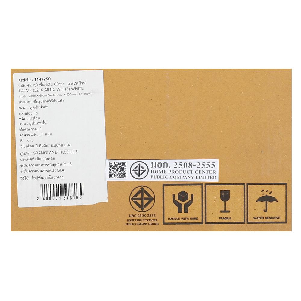 กระเบื้องพื้นพอร์ซเลน 60x60 ซม. อาร์ทิค ไวท์ 1.44M2