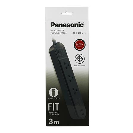 รางปลั๊กไฟ 3ช่อง 1สวิตซ์ 2USB PANASONIC 3 ม. สีดำ_1