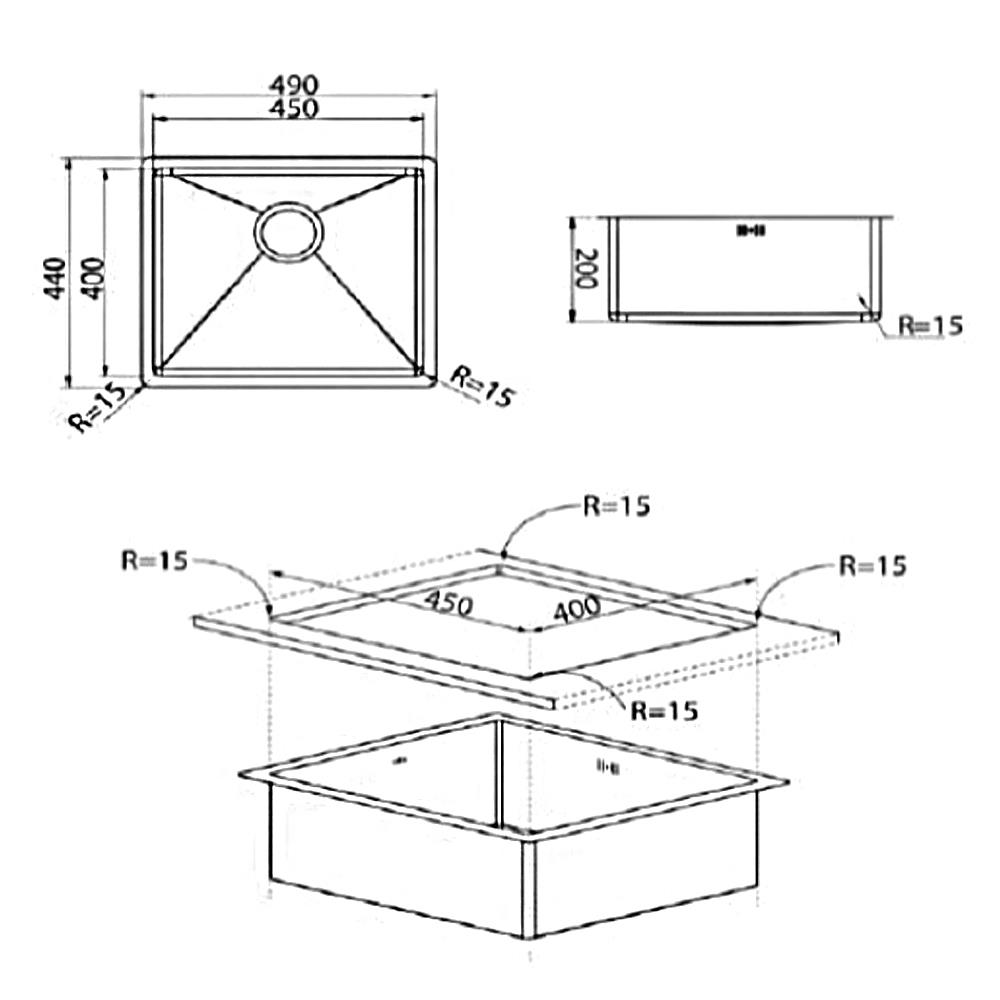 ซิงค์ฝังสแควร์ 1หลุม MEX BSC45 สเตนเลส