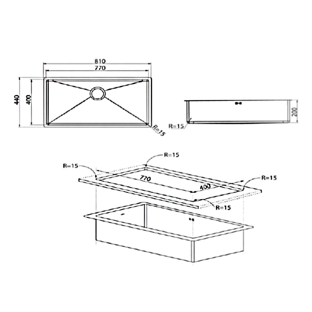 ซิงค์ฝังสแควร์ 1หลุม MEX BSC77 สเตนเลส