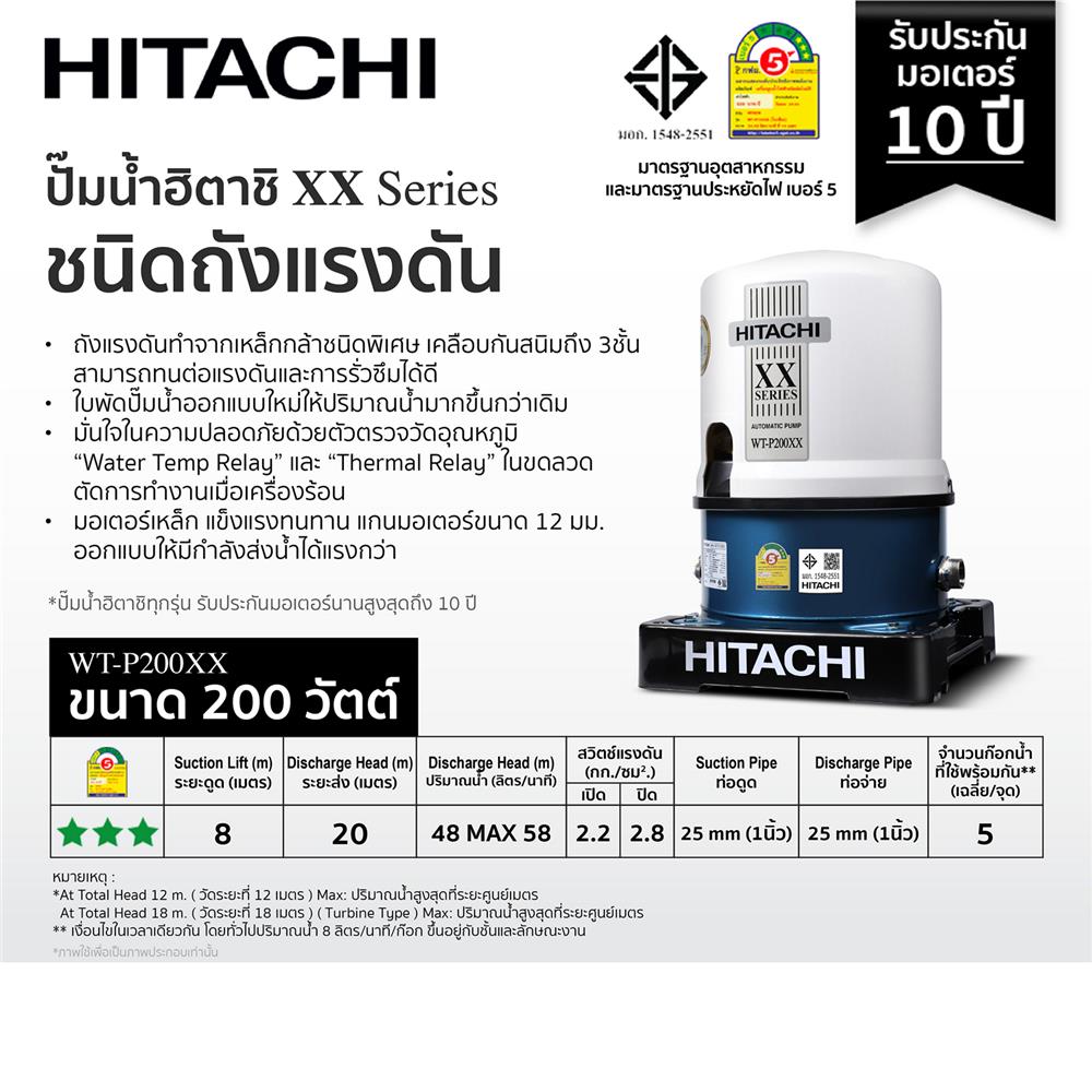 ปั๊มอัตโนมัติ HITACHI WT-P200XX 200 วัตต์