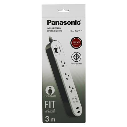 รางปลั๊กไฟ 3ช่อง 1สวิตซ์ 2USB PANASONIC 3 ม. สีขาว_1