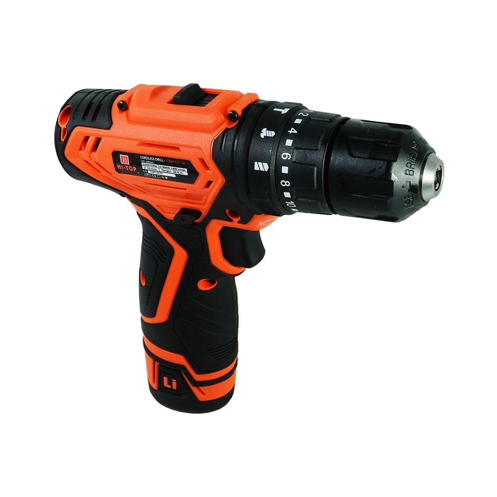 สว่านกระแทกไร้สาย (พร้อมแบตเตอรี่และแท่นชาร์จ) HI-TOP CDM 12 โวลต์