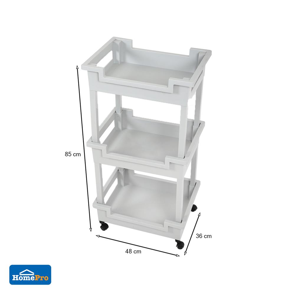 ชั้นวาง 3 ชั้น มีล้อ STACKO SHELFY 48x36x85 ซม. สีเทา