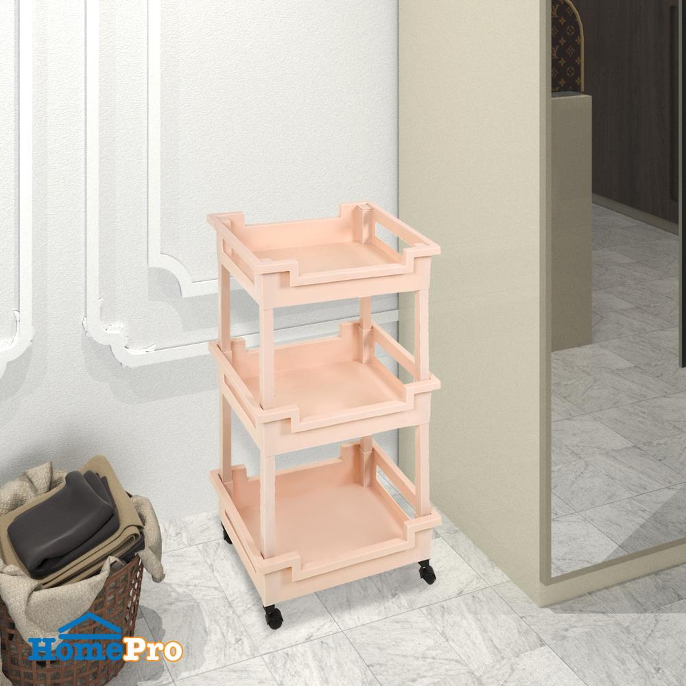 ชั้นวางของ 3 ชั้น มีล้อ STACKO SHELFY 48x36x85 ซม. สีเบจ
