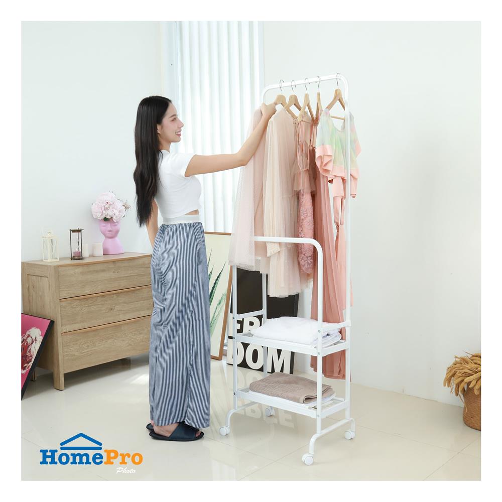 ราวแขวนผ้าพร้อมชั้นวางของ 2 ชั้น PLIM สีขาว