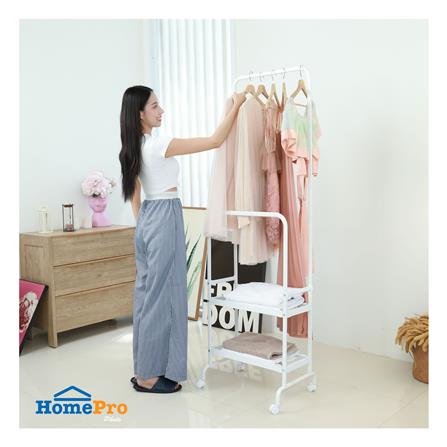 ราวแขวนผ้าพร้อมชั้นวางของ 2 ชั้น PLIM สีขาว_9