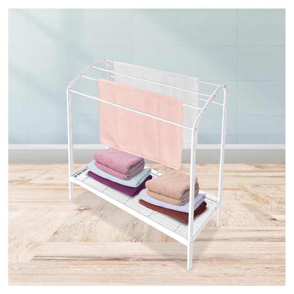 ราวพาดผ้า 5 เส้น มีชั้นวางของ PLIM สีขาว