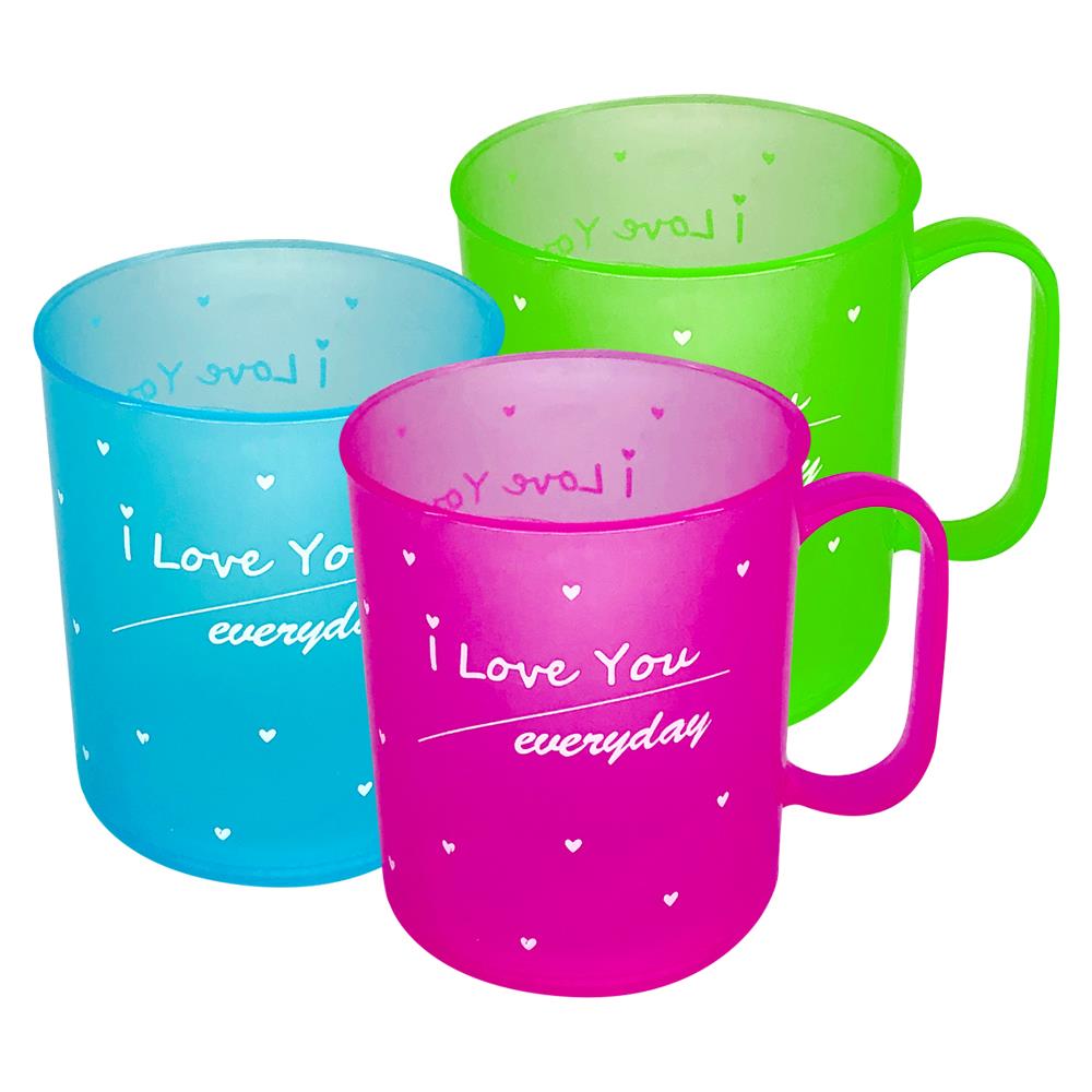 ถ้วยหู PP 340ml BIGONE PLAIN ITEM แพ็ค 3 ใบ&nbsp;ฟ้า/ชมพู/เขียว