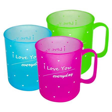 ถ้วยหู PP 340ml BIGONE PLAIN ITEM แพ็ค 3 ใบ ฟ้า/ชมพู/เขียว_0