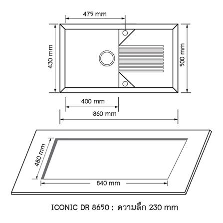 ซิงค์ฝัง 1หลุม 1ที่พัก AXIA ICONIC DR8650 แกรนิต สีดำ_3