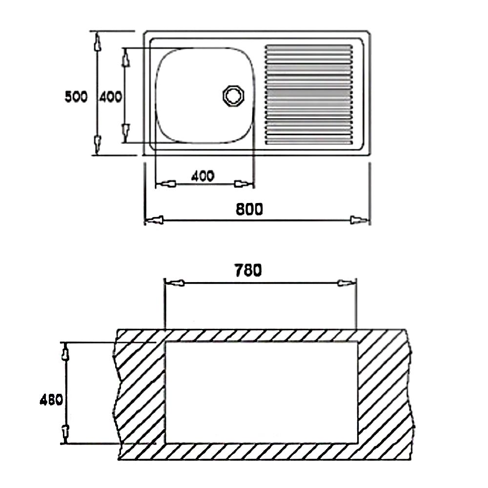 ซิงค์ฝัง 1หลุม 1ที่พัก LINEA VIVA S80 สเตนเลส