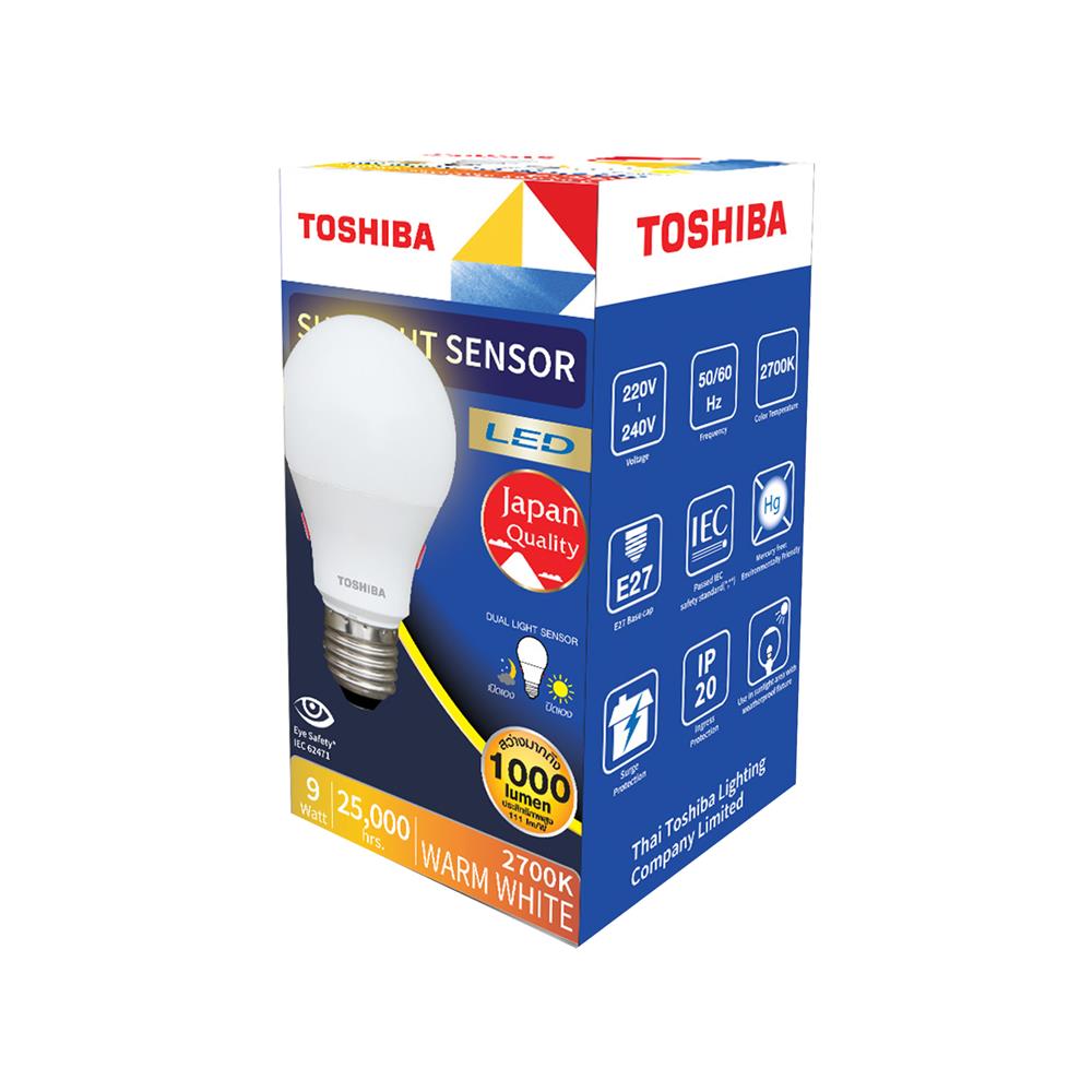 หลอด LED TOSHIBA SUNLIGHT SENSOR 9 วัตต์ WARM WHITE E27