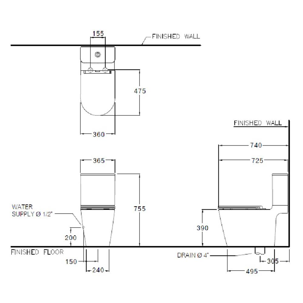 สุขภัณฑ์ 2 ชิ้น COTTO C125317 3/4.5 ลิตร สีขาว