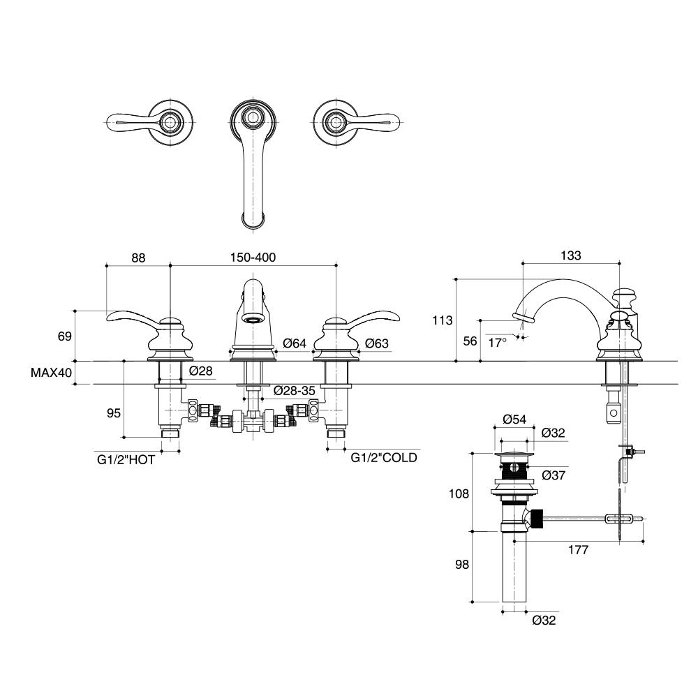 ก๊อกอ่างล้างหน้าผสม KOHLER K-8658T-B-BN