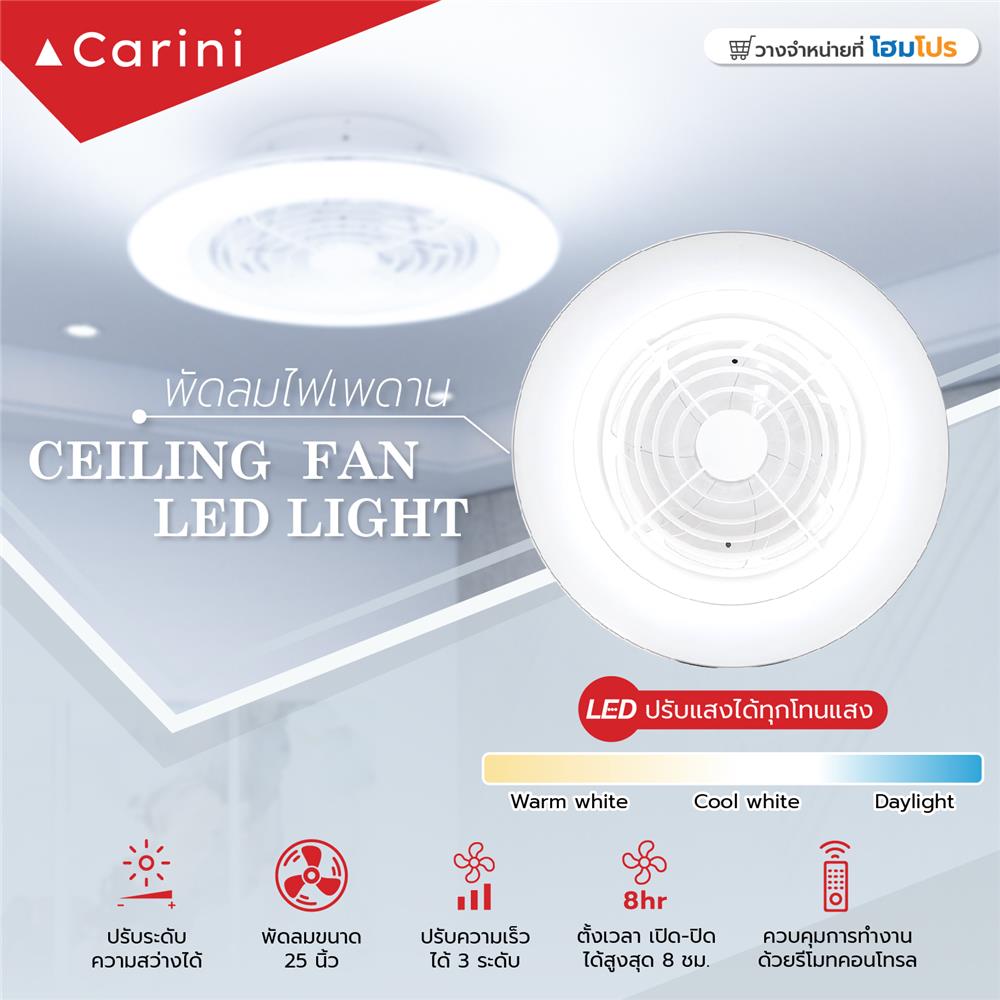 พัดลมไฟเพดาน LED CARINI TRY-NOVA105WH 60 วัตต์ COOLWHITE/DAYLIGHT/WARMWHITE สีขาว 25 นิ้ว