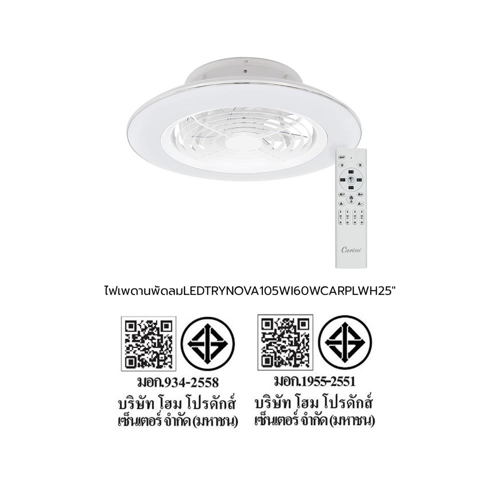 พัดลมไฟเพดาน LED CARINI TRY-NOVA105WH 60 วัตต์ COOLWHITE/DAYLIGHT/WARMWHITE สีขาว 25 นิ้ว
