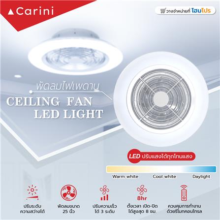 พัดลมไฟเพดาน LED CARINI TRY-NOVA105SV 60 วัตต์ COOLWHITE/DAYLIGHT/WARMWHITE สีเงิน 25 นิ้ว_8
