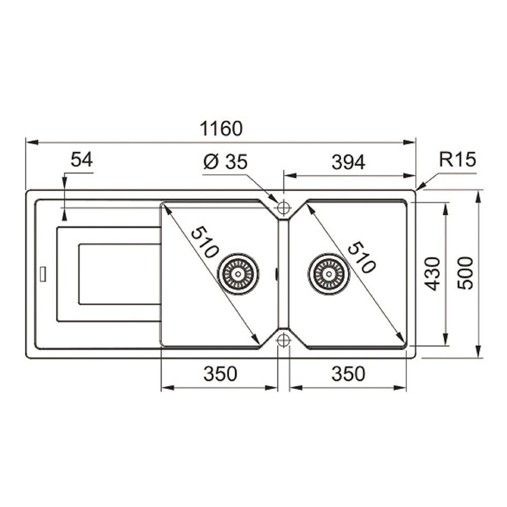 ซิงค์ฝัง 2หลุม 1ที่พัก FRANKE UBG 621-116 แกรนิต สีดำ