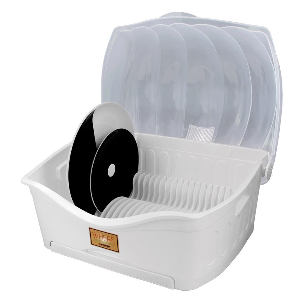 ชั้นคว่ำจานพลาสติกแบบมีฝาปิด KEYWAY SHELL 6881 สีขาว