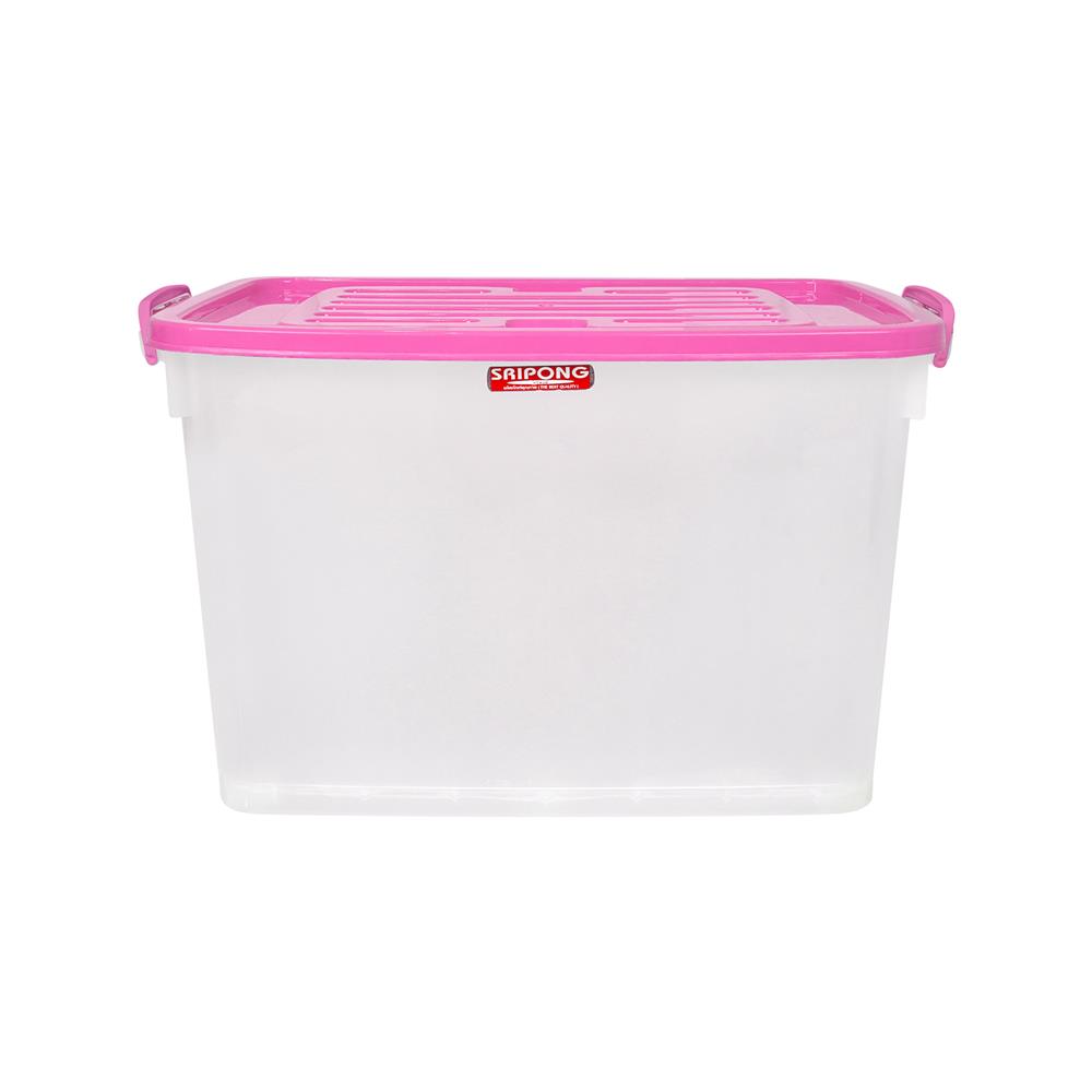 กล่องเก็บของ มีล้อ ฝาล็อค STACKO 140 ลิตร ฝาสีชมพู