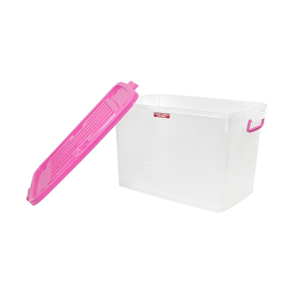 กล่องเก็บของ มีล้อ ฝาล็อค STACKO 140 ลิตร ฝาสีชมพู