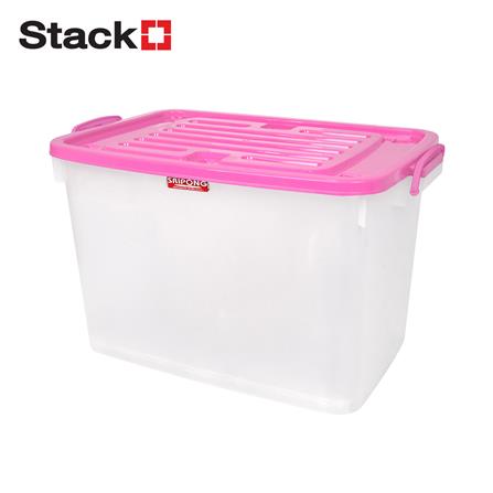 กล่องเก็บของ มีล้อ ฝาล็อค STACKO 140 ลิตร ฝาสีชมพู_1