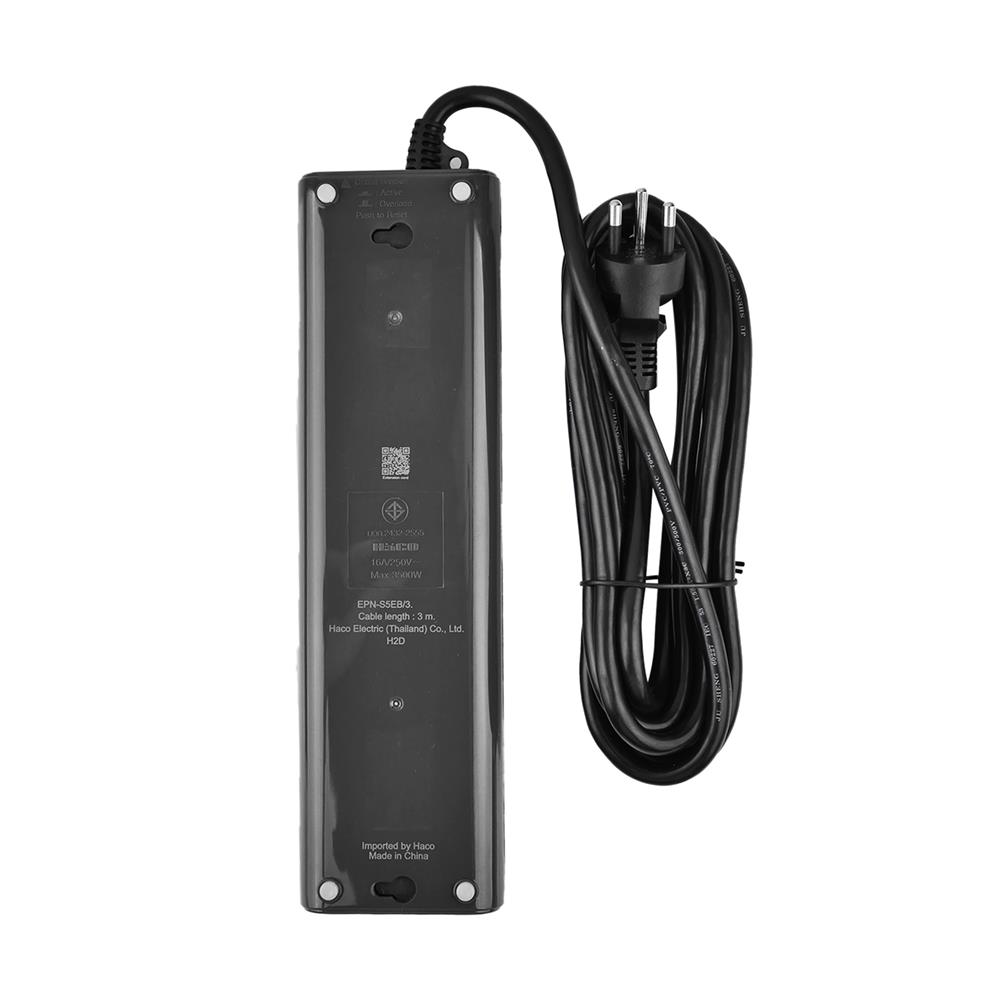 รางปลั๊กไฟ 5ช่อง 1สวิตซ์ HACO EPN-S5EB/3 16 แอมป์ 3 เมตร