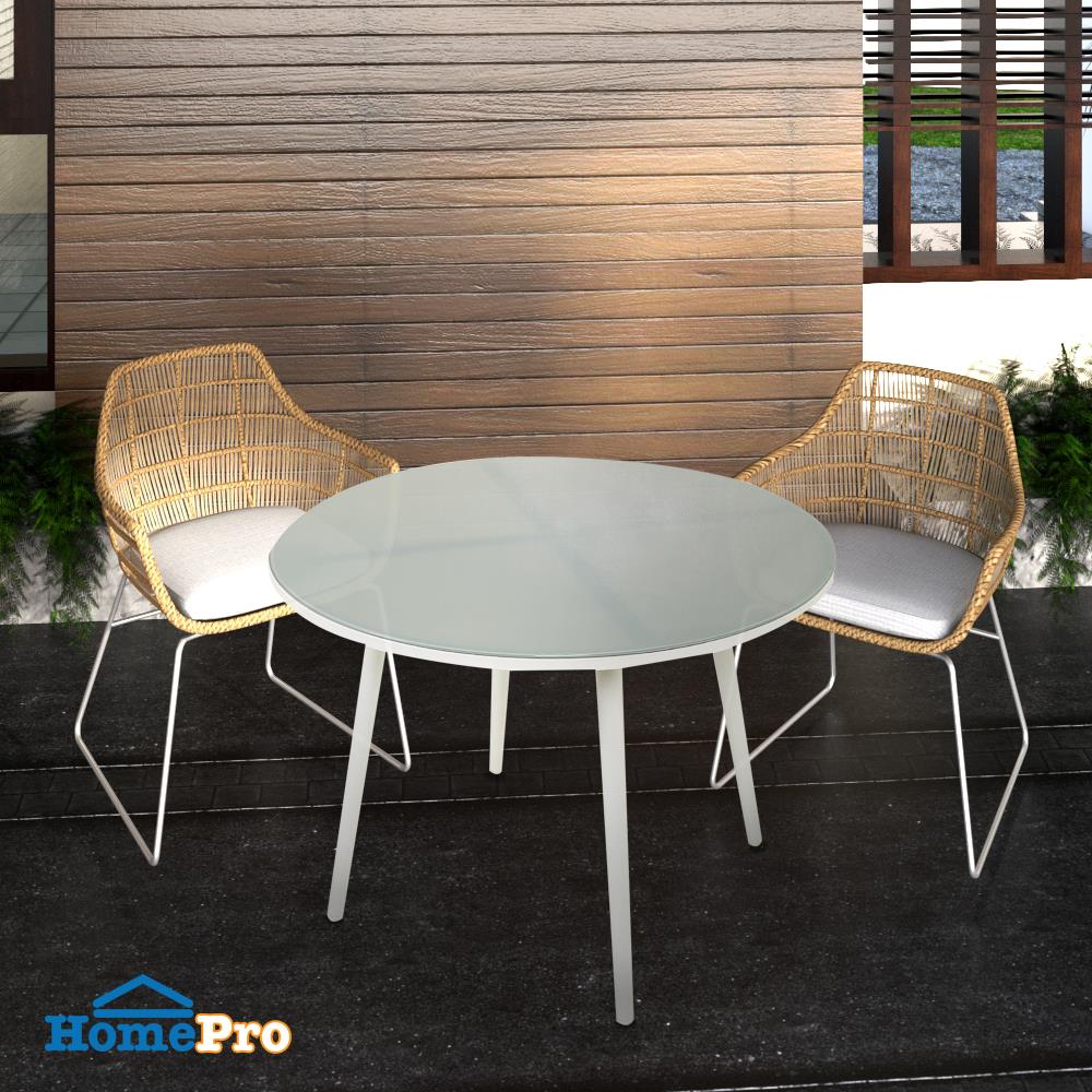 โต๊ะสนามกระจก IRENE SPRING 100 ซม. ขาว/เทา