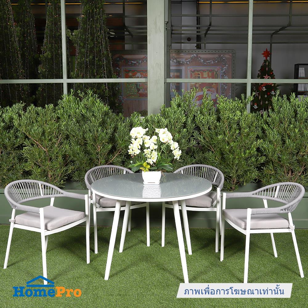 โต๊ะสนามกระจก IRENE SPRING 100 ซม. ขาว/เทา