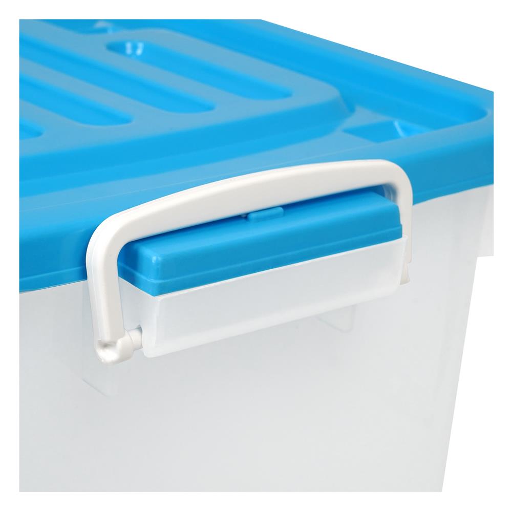 กล่องเก็บของ มีล้อ ฝาล็อค STACKO 140 ลิตร ฝาสีฟ้า