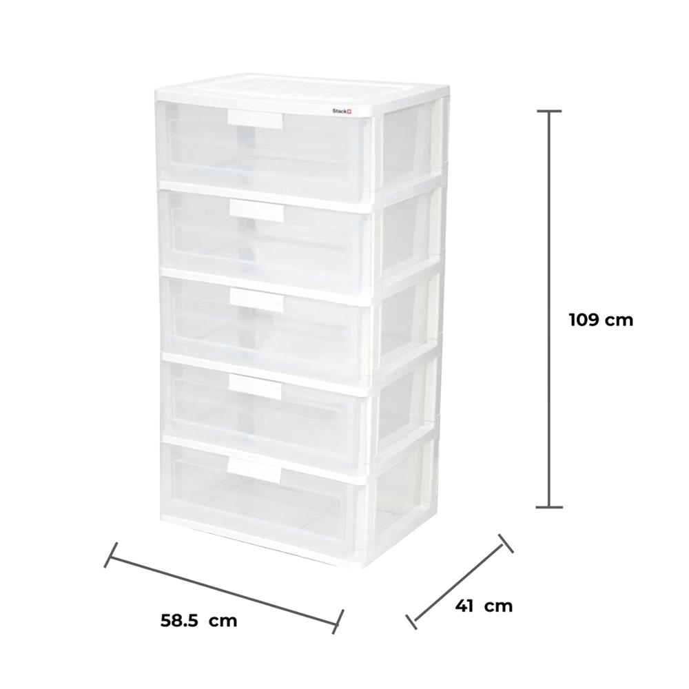 ตู้ลิ้นชัก 5 ชั้น STACKO MAX(L) 58.5x41x109 ซม. สีใส