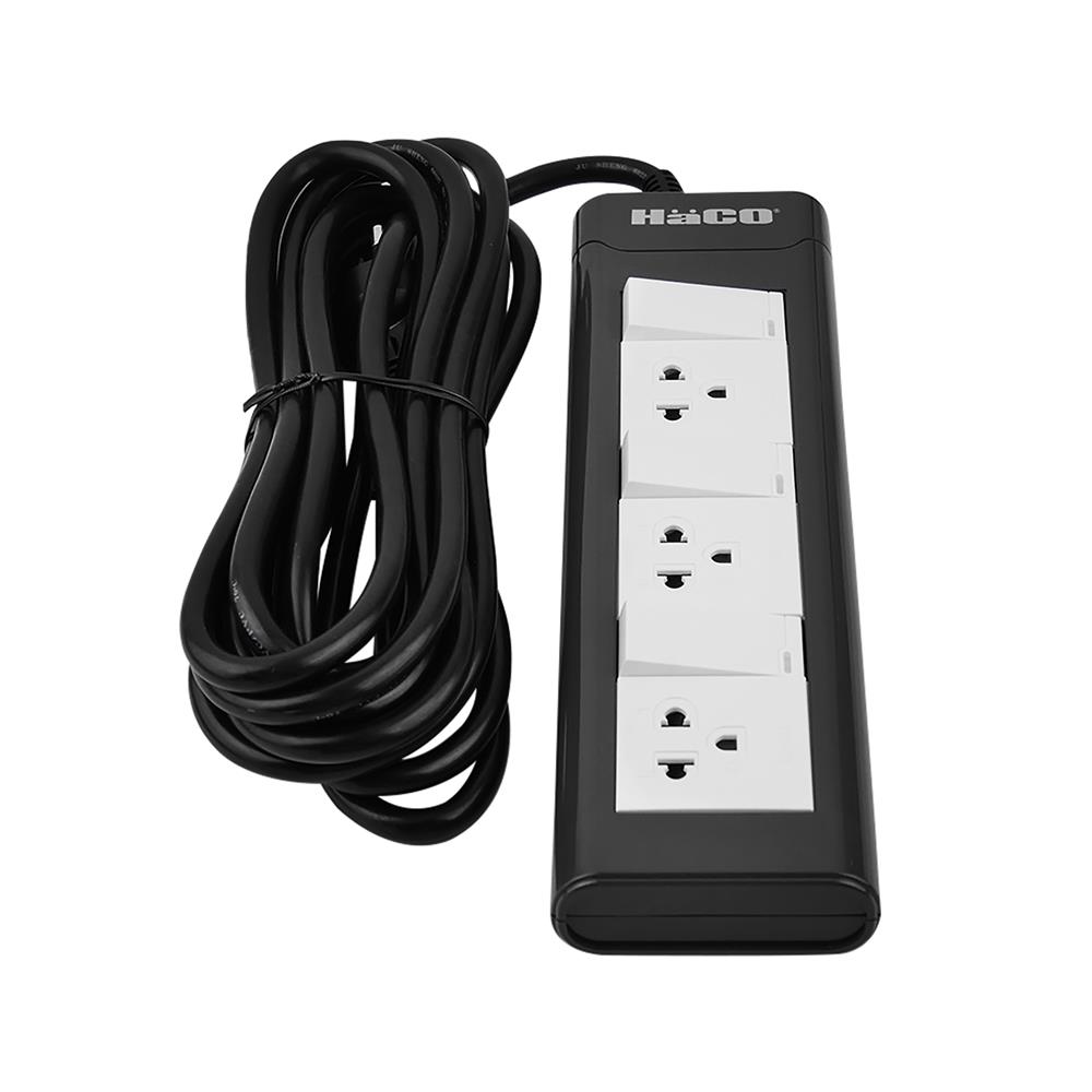 รางปลั๊กไฟ 3ช่อง 3สวิตซ์ HACO EPN-3S3EB/5 16 แอมป์ 5 เมตร