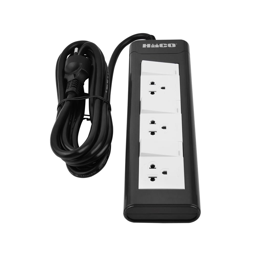 รางปลั๊กไฟ 3ช่อง 3สวิตซ์ HACO EPN-3S3EB/3 16 แอมป์ 3 ม.