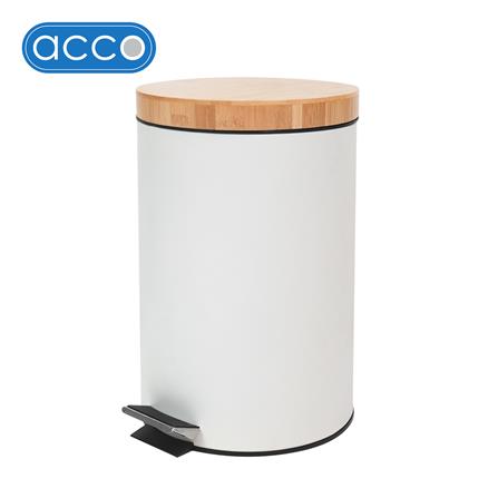 ถังขยะเหยียบกลม ACCO SYLVAN ขนาด 12L สีขาวฝาไม้_0