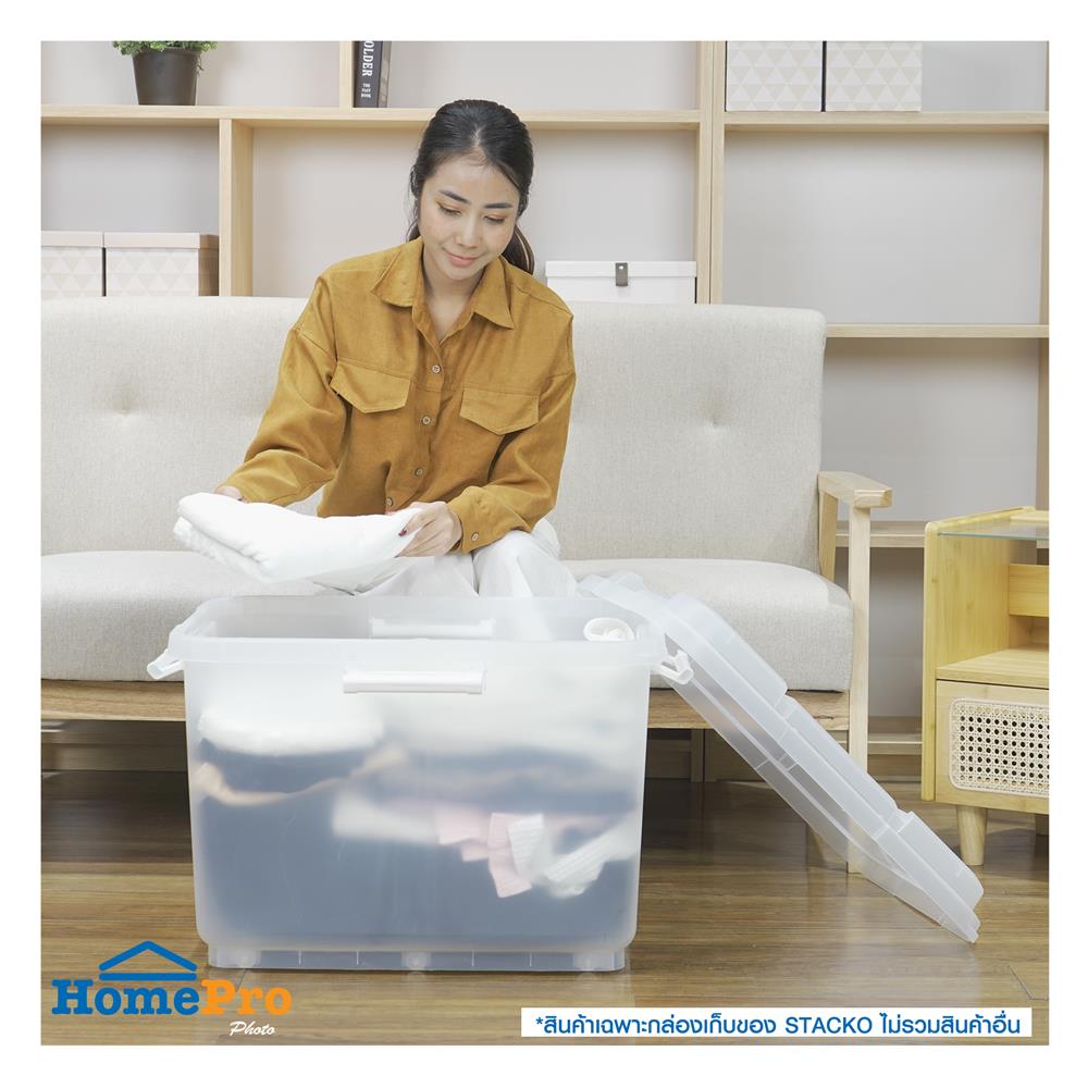 กล่องเก็บของ มีล้อ ฝาล็อค STACKO 90 ลิตร 60.8X50.3X44.7 ซม. สีใส