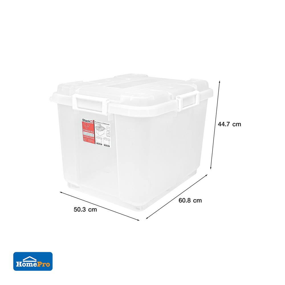 กล่องเก็บของ มีล้อ ฝาล็อค STACKO 90 ลิตร 60.8X50.3X44.7 ซม. สีใส