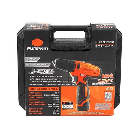 สว่านไร้สาย (พร้อมแบตเตอรี่) PUMPKIN J-12D1502 50214 12 โวลต์ แบตเตอรี่ 2 ก้อน_1