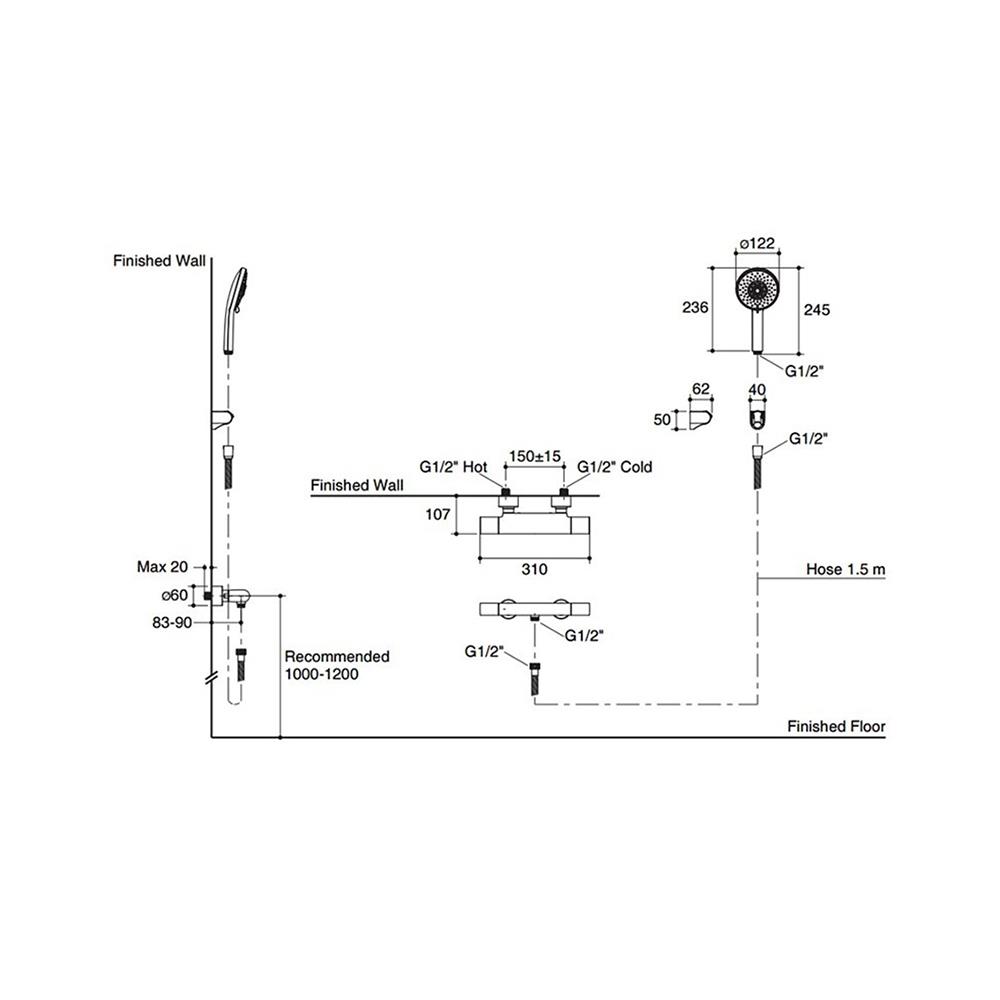 ก๊อกผสมยืนอาบ KOHLER K-72647X-9-CP