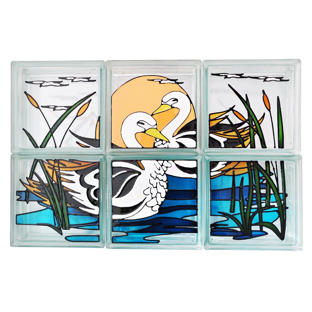 อิฐแก้ว 19x19x8 ซม. ชุดหงส์คู่ ขาว