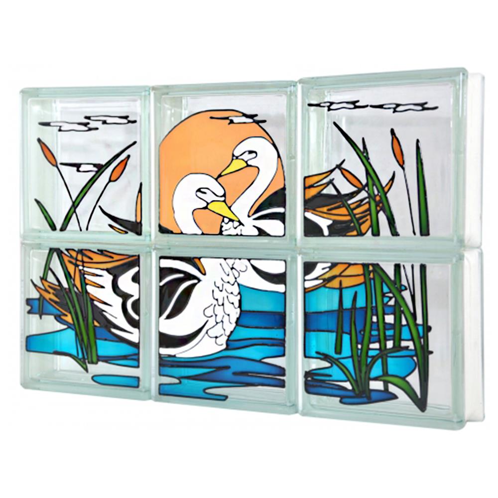 อิฐแก้ว 19x19x8 ซม. ชุดหงส์คู่ ขาว