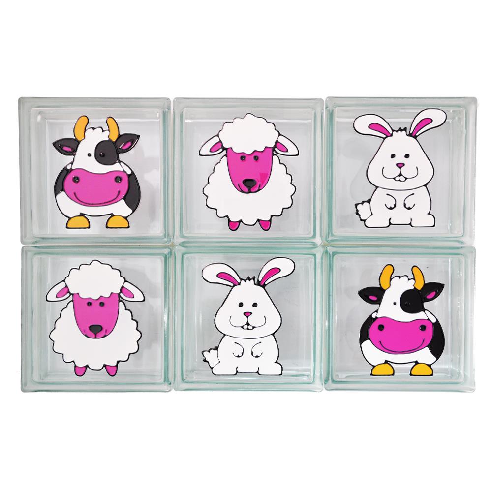 อิฐแก้ว 19x19x8 ซม. ช้างแก้ว ชุดสวนสัตว์ สีขาว