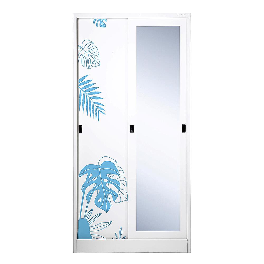 ตู้เสื้อผ้าเหล็กบานเลื่อนผสมกระจกเงา KIOSK SSW-18/I 91.4 ซม. สีครีม