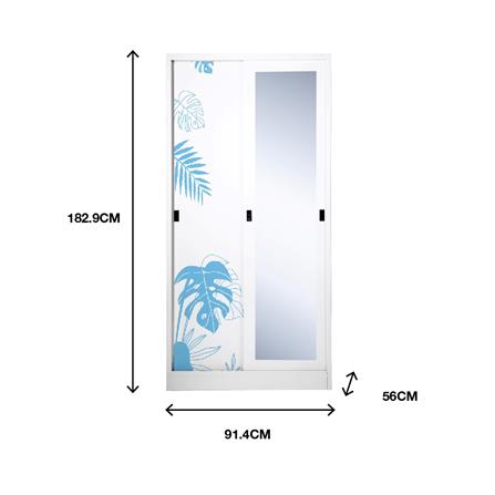 ตู้เสื้อผ้าเหล็กบานเลื่อนผสมกระจกเงา KIOSK SSW-18/I 91.4 ซม. สีครีม_1