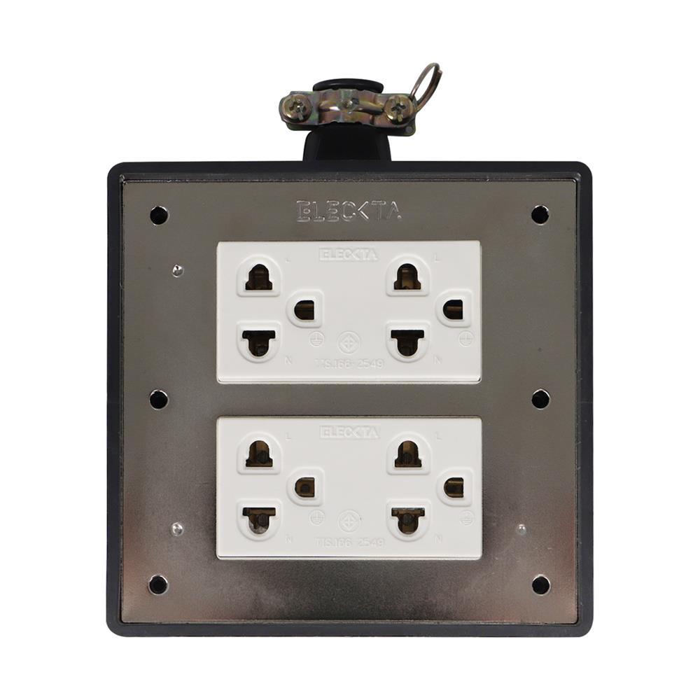 บล็อกยาง 4x4 พร้อมปลั๊กกราวด์คู่ 4 ช่อง ELECKTA V-094 สีดำ