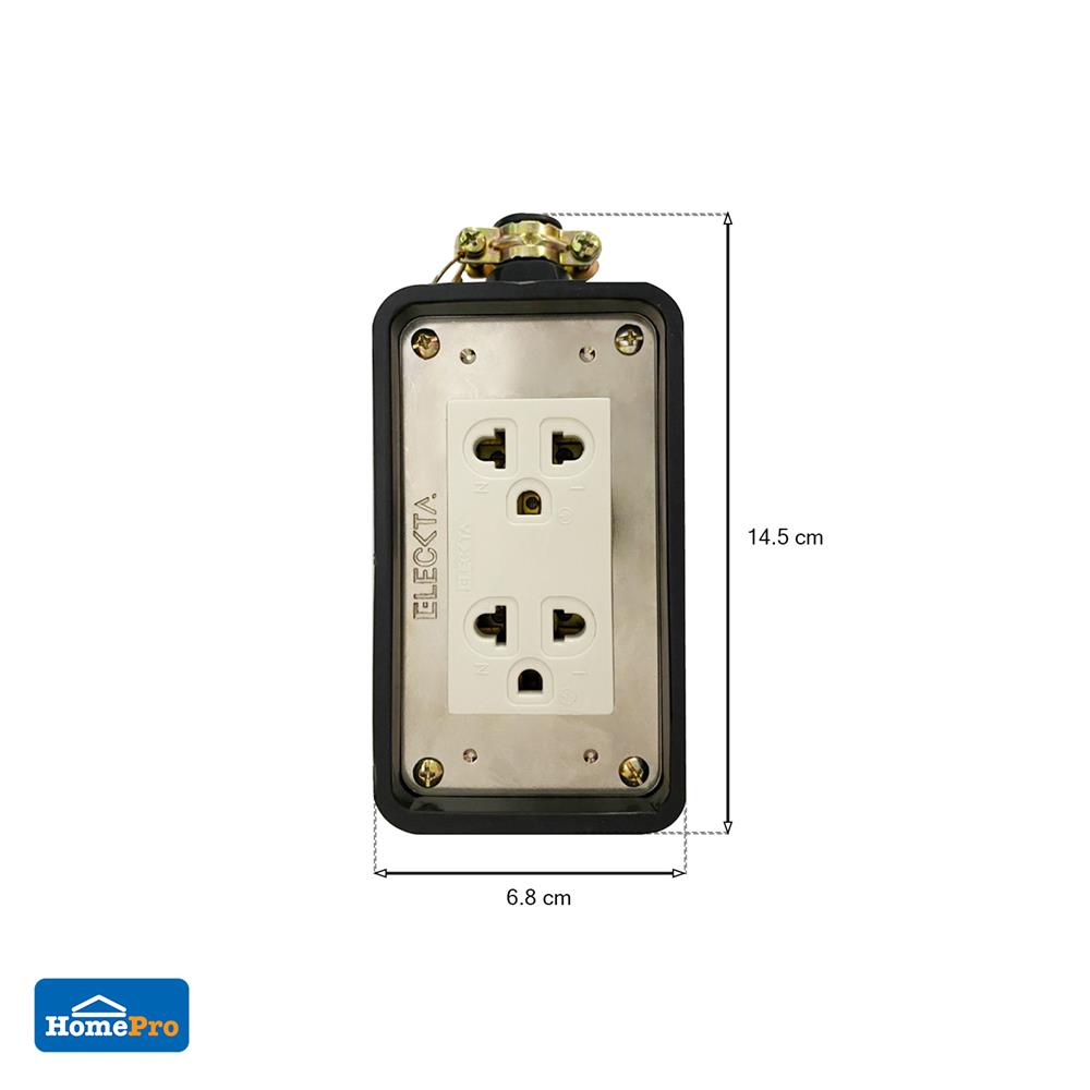 บล็อกยาง 2x4 พร้อมปลั๊กกราวด์คู่ 2 ช่อง ELECKTA V-092 สีดำ