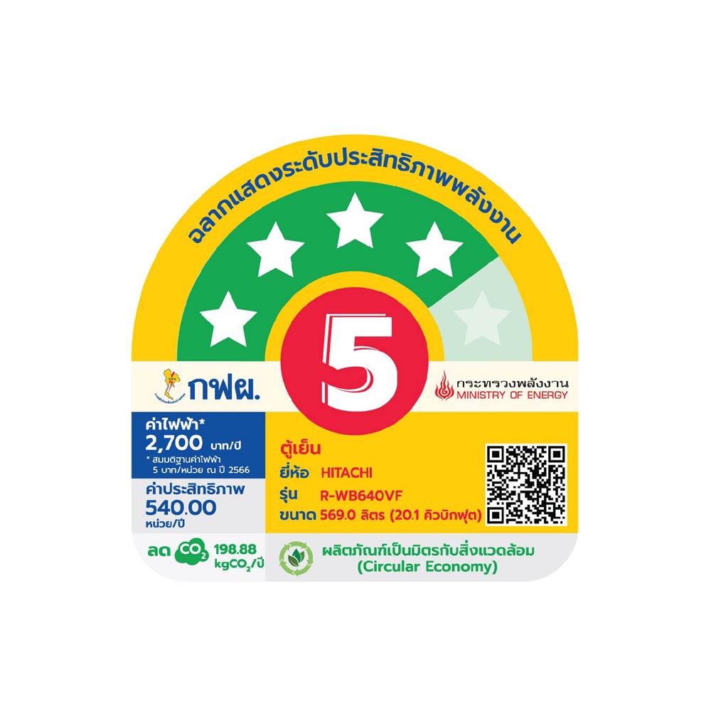 ตู้เย็น MULTI DOOR HITACHI RWB640VF GBK 20.1 คิว กระจกดำ อินเวอร์เตอร์