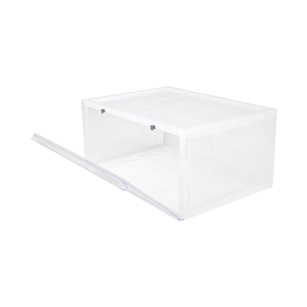 SIDE-OPENING SHOE BOX STACKO MAGNETIC LOCK 37X28X18.3CM CLEAR